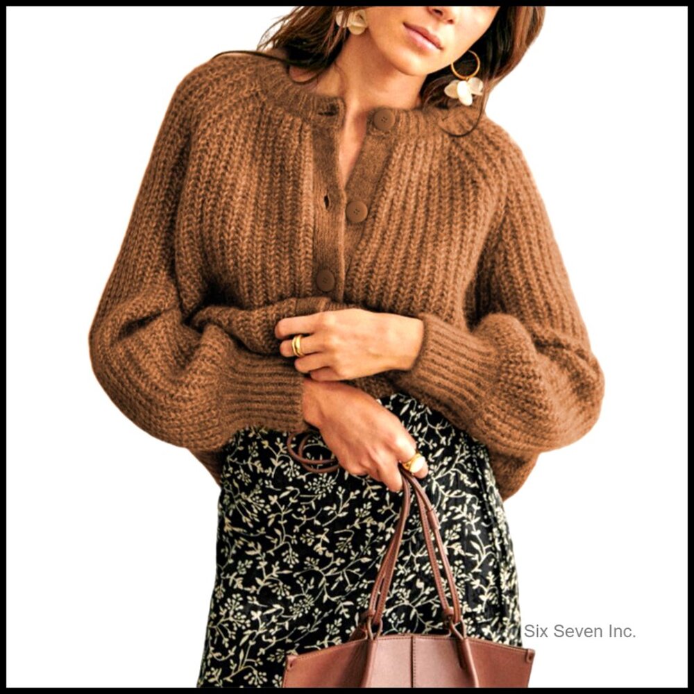 Oversized Knit Cardigan Long Sleeve Crewneck Button Down Chic Casual Wear